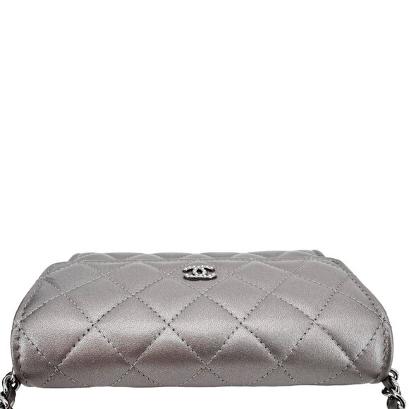 Chanel Pearl My Shoulder Mini Lambskin Quilted Leather Wallet Silver - Picture 5 of 13